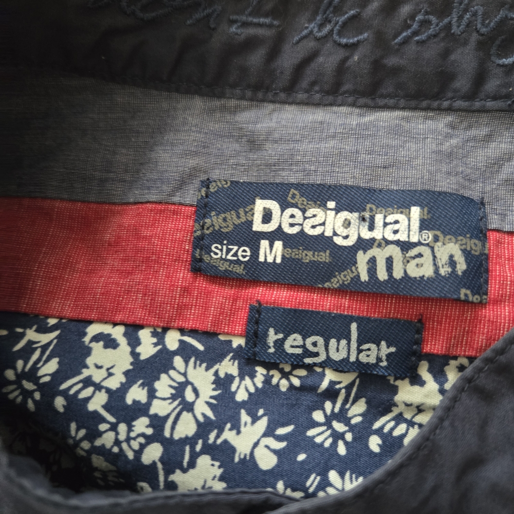 Desigual Men’s Shirt Medium Blue Button-Up Mandarin Collar Patch Pocket LS Mens - Picture 10 of 11